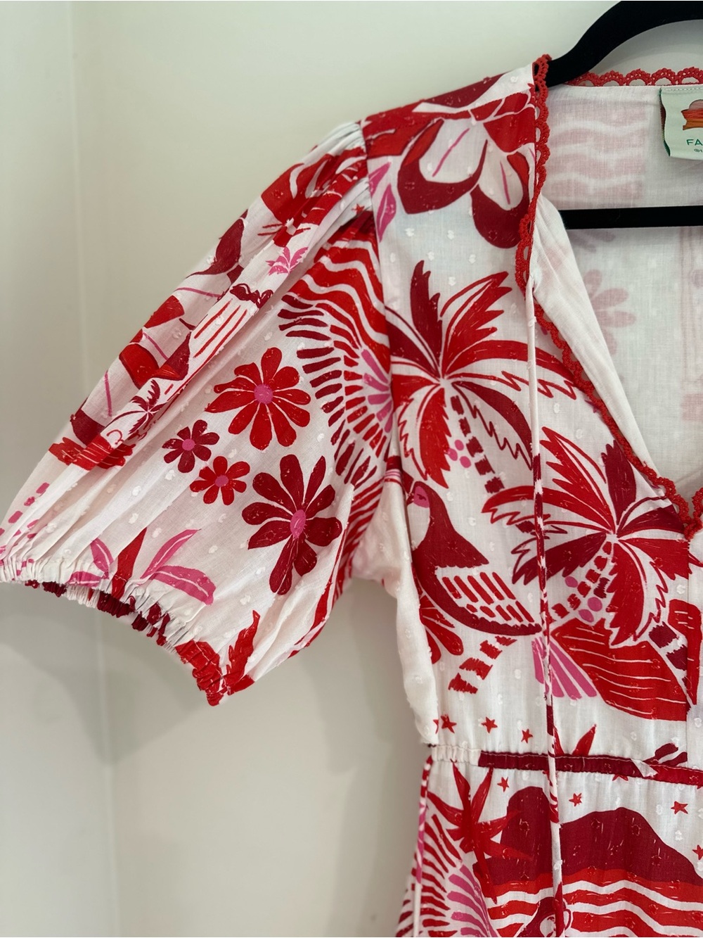 Farm Rio Tropical Floral Open Back Cotton Midi Dress Red Pink Size M Resort - Picture 4 of 12